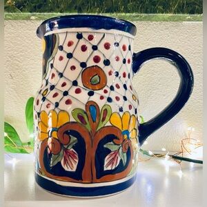 Talavera Pottery Pitcher Floral Flowers Signed Q Mexico Mexican